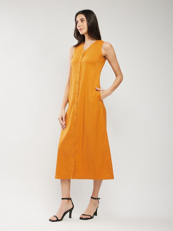 Image of FableStreet Women Casual Midi Cotton Button Down A-Line Dress | Button Down Flowly Dress Perfect for Outings