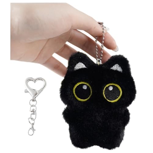 Muorruo Schwarzer Katzen-Plüsch-Schlüsselanhänger, Lindo Colgante de Bolso, Regalos para Mujeres, Cojín de Peluche, Colgante de Peluche de Gato Negro, Llavero de Peluche