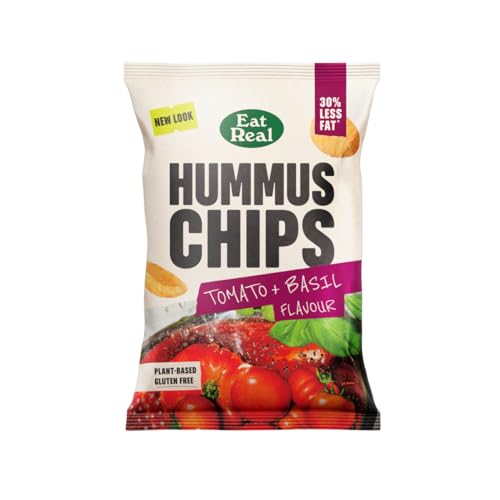 Eat Real, Hummus Chips, Tomato and Basil, 10 X 110g, Gluten-Free Crisps Multipack, Vegan-Friendly, Healthy Snacks, Plant-Based