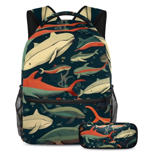 Sac à dos baleines colorées résolvant le manque de place des fournitures scolaires au quotidien