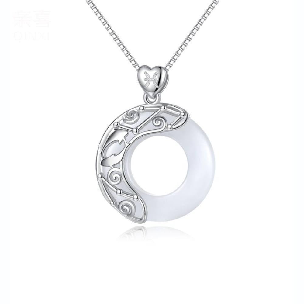 Feng Shui， Halskette aus Sterlingsilber, Sternzeichen für Frauen, Elegante Damen, natürlicher Jade-Kreis, chinesische Harmonie-Schnalle, Anhänger, Schmuck, Mädchen-Geburtstagsgeschenk