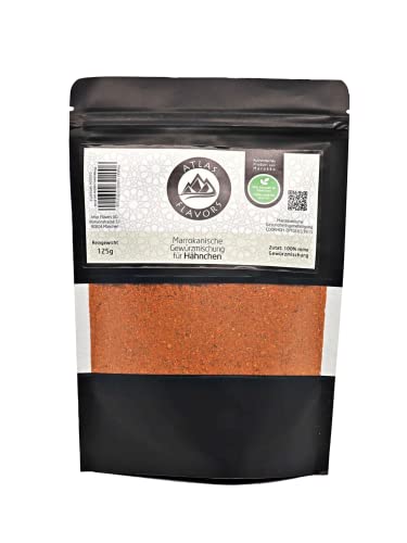 Atlas Flavors Gewürzmischung für Hähnchen (leicht scharf) 125g - ohne Salz - Aus Marokko - Ideal zum Würzen und Kochen von Hähnchen- Intensiver Geschmack - Nachhaltige Verpackung Cover