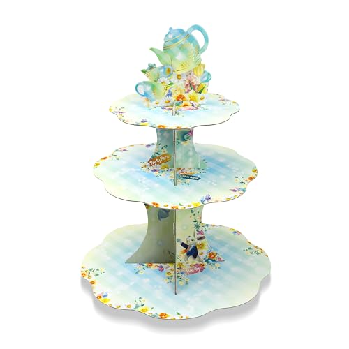 Cheerland Alice in Wonderland Party Decoration Cupcake Stand for Mad Hatter Spring Theme Kids Birthday Baby Shower Easter Tea Party Cupcake Dessert Holder and Bake Sale Table Supplies Decor