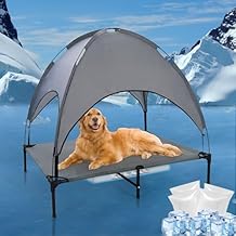 48 Outdoor Elevated Dog Bed with Canopy, Raised Dogs Bed with Six Support Feet, Breathable Cooling Dog Cot Beds Medium Large Size Dogs, Outdoor Pet Hammock Beds, Pet Beds with 4 Ice PackX-Large