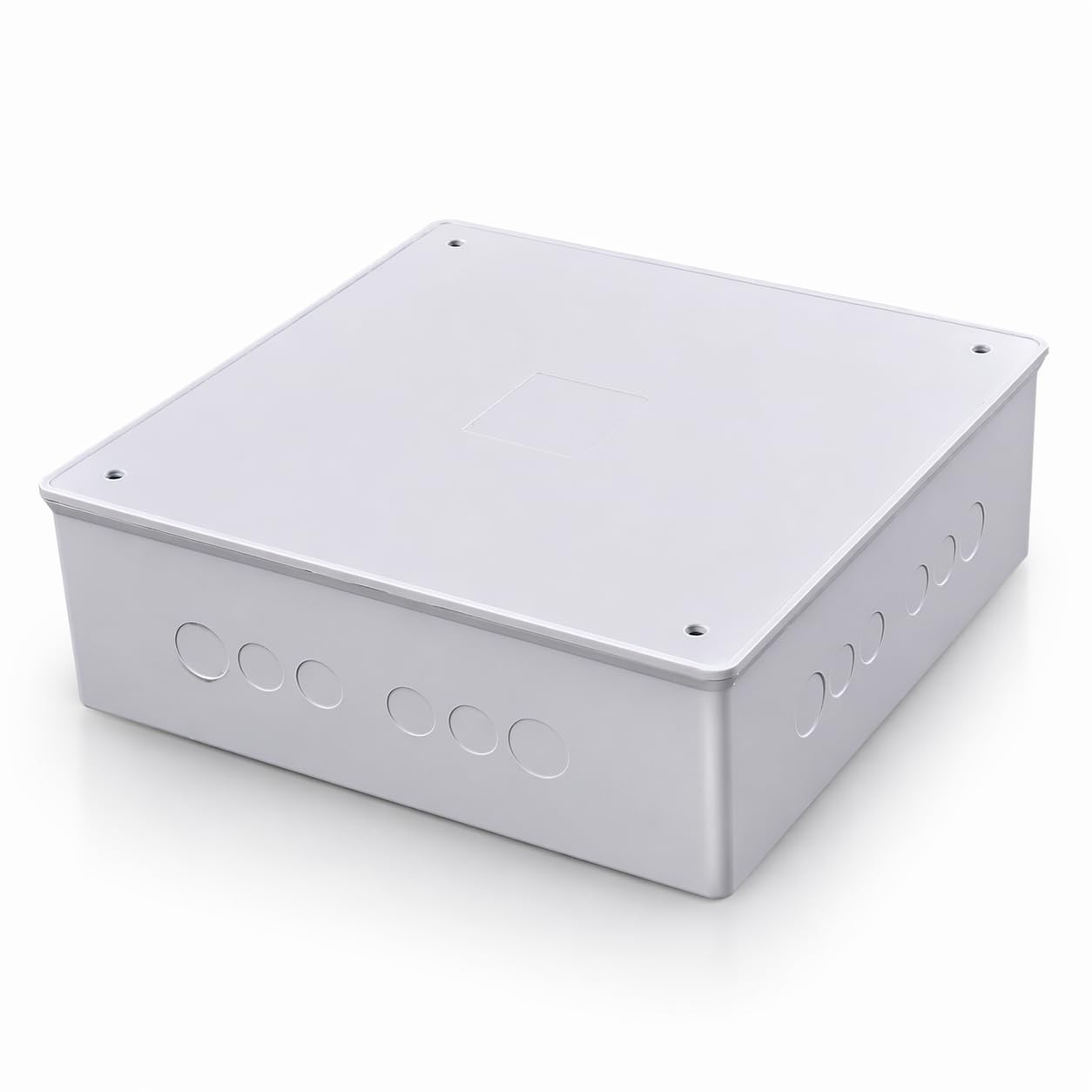12" x 12" x 3" White PVC Junction Box – Heavy-Duty Plastic Electrical Conduit Box with Pre-Molded 1/2" & 3/4" Knockouts, Snap-Off Cover & Metal Lid Screws Included — Amazon image 2