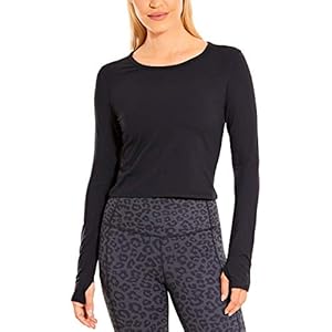 CRZ YOGA Dames kort gesneden lange mouwen Athletic Workout Yoga Shirts Crop Top met duimgat