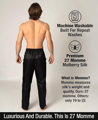 Image of Luxury Artisan Mens Silk Pajama Pants, Natural Silk PJ Bottoms