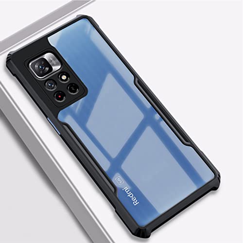 Image of Pikkme Plastic Crystal Clear Transparent Back Ultra Hybrid Full Camera Protection Raised Edge with 360 Degree Protection Bumper Back Cover for Mi Redmi Note 11T / Poco M4 Pro 5G (Black)