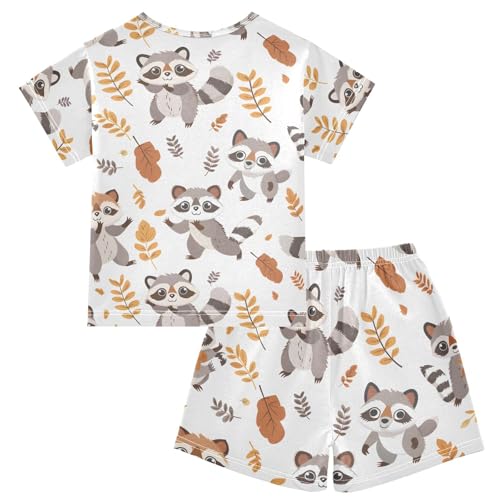 ALAZA Cute Racoon Leaf Pajamas Short Sleeve 2 Piece Sleepwear Top and Bottom Pajama Set Unisex2