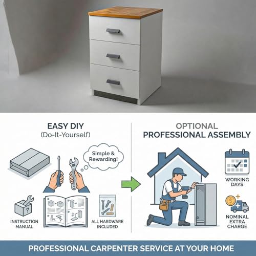 Image of FFO Bedside Table with Drawers | 1-Year Warranty | Modern 3-Drawer Bedside Table Storage Cabinet /Wooden Organizer Stand /End Table /Side Table for Bedroom /End Table for Bedroom 40x45x65 Cm /DIY Assembly