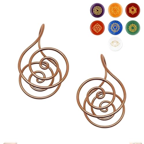 Copper Palm Ring Reiki Spiral Hand Rings for Meditation Energy Healing, Adjustable Handmade Copper Chakra Rings for Crystal Work, Manifestation, and Chakra Balancing, Meditation Gift(With Gem,2pcs)