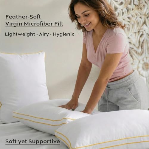 Image of AYKA Premium Microfiber Pillow for Sleeping, Set of 4 | 17x27 Inch Hotel Luxury Bed Pillows | 100% Virgin Fiber Fill, Soft & Fluffy | Neck Support for Side, Back & Stomach Sleepers | White