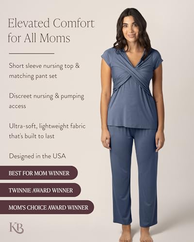 Image of Kindred Bravely Davy Maternity and Nursing Pajama Set, Postpartum Sleepwear | Soft breathable breastfeeding sleepwear with pull-down access, pockets, comfortable stretchy waistband, pregnancy and beyond