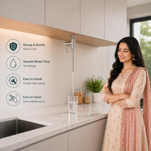 Image of SS 304 RO Faucet Tap | Stainless Steel Water Purifier Tap with Pipe & Fittings for Cabinet Mount | Leakproof RO Water Tap & RO Tap Extender for Kitchen RO Purifier System (3 /8 Inch)