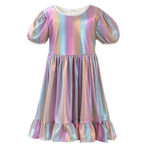 Vestido para niñas informal estampado floral veraniego con mangas elásticas diario