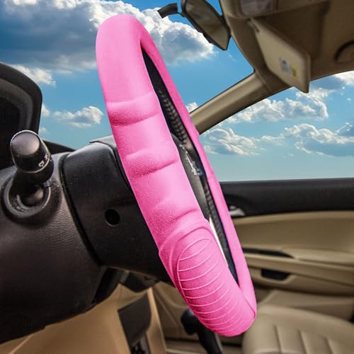 Image of FH Group Universal Fit Silicone with Grip and Pattern Massaging Grip Steering Wheel Cover fits most Cars, SUVs, Trucks, and Vans Baby Pink