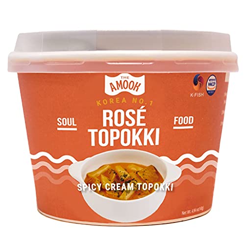 Samjin Amook Tteokbokki Fish Cake & Rice Cakes (Rose / 8 Packs / 39oz) - High Protein Spicy Creamy Korean Food. Instant Healthy Asian Meal. Alternative To Ramen and Noodles.