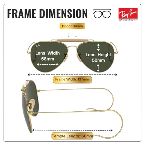 Image of Ray-Ban RB3030 OUTDOORSMAN Pilot Shaped Sunglasses for Men & Women with Official RAYBAN Eyewear Kit