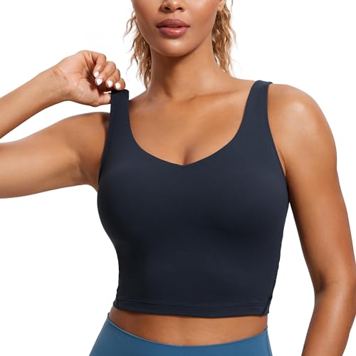 Image of CRZ YOGA Womens Sports Bras V Neck Padded Cropped Tank Top Wireless Yoga Bra
