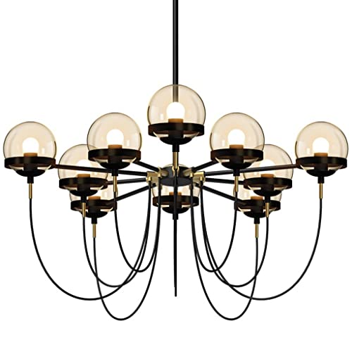 Lustre suspension or noir et verre ambré luminaire chic de salon