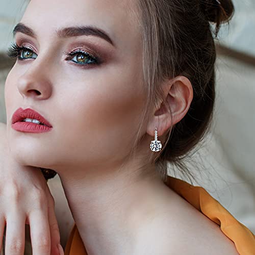 Earrings for Women, 18K White Gold Plated Earring Hypoallergenic Round Cut Cubic Zirconia Drop Dangle Earrings Bridal Earring for Women Prong Setting3
