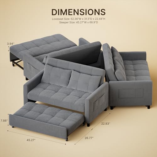 Gizoon 3-In-1 Convertible Sofa Bed, 52 Inch 2-Seater Loveseat Sleeper With Pull Out Couch thumb #1