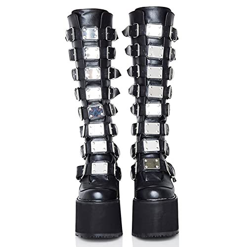 Vimisaoi Mid Calf Boots For Women, Zip High Heel Combat Wedge Goth Punk Platform Boots #TOP12