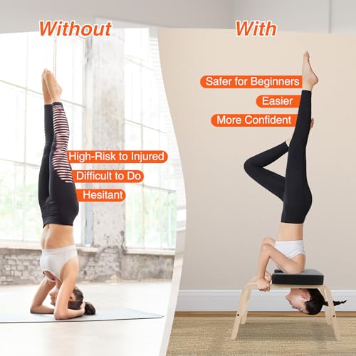 REDCAMP Yoga Kopfstandhocker aus Holz bis 150kg Tragkraft, Inversionsbank mit rutschfesten Füßen & PU-Polster, Yoga Stuhl für Handstand & Gleichgewichtstraining, perfekt für Home-Fitness, Schwarz