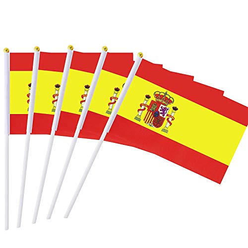 MLIAN Drapeau de Bâton de Espagne 25 Pcs Petit Drapeau Espagnol Tenu dans la Main Mini Flag 14 * 21CM