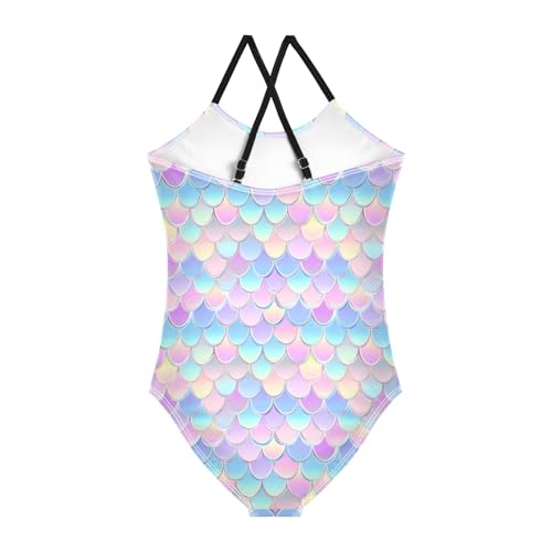 senya Girls Swimsuits One-Piece Swimwear Tie Bathing Suit Beach Summer Round Neck 5-6T Mermaid Scales Pattern2