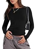 ANRABESS Women’s Long Sleeve Shirts Tight Fitted Going Out Crop Tops Crewneck Basic Tee Y2k Fall Outfits Teens Girls Clothes Black XL