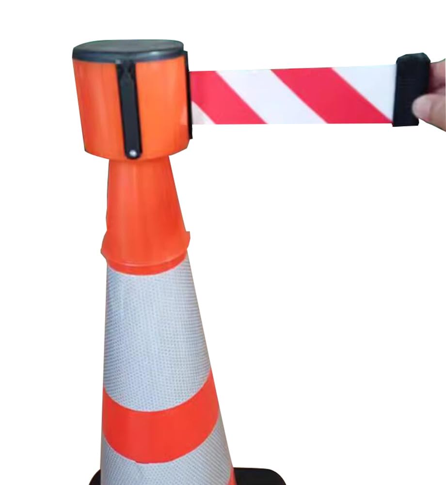 Cokvbato Cono De Tráfico Retráctil Cinta De Precaución, Barrera De Cinta Retráctil, Correa De Advertencia De Emergencia De Montaje En Cono, Alta Visibilidad Roja Topper Retráctil Retráctil(3m