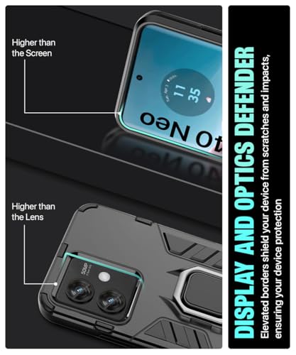 Image of WOW IMAGINE Shock Proof Back Case Mobile Cover for Motorola Moto Edge 40 Neo 5G | Back Cover Case (Tough Armor | Hybrid PC + TPU | Ring Holder & in-Built Kickstand | Black)
