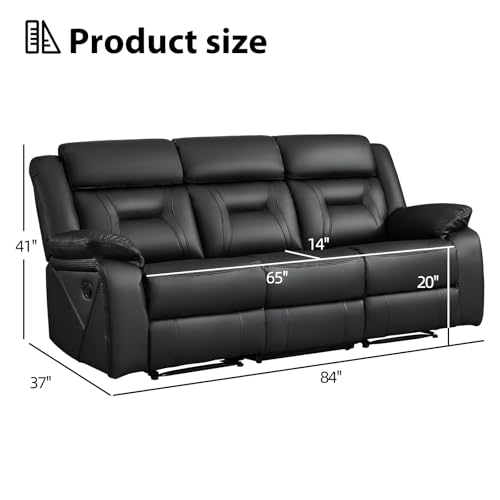 Image of EBELLO Faux Leather Manual Reclining Sofa, 3 Seat Recliner Sofa Chair, Couch Furniture for Living Room, Furniture, Meeting Room, Black (3 Seat Sofa)