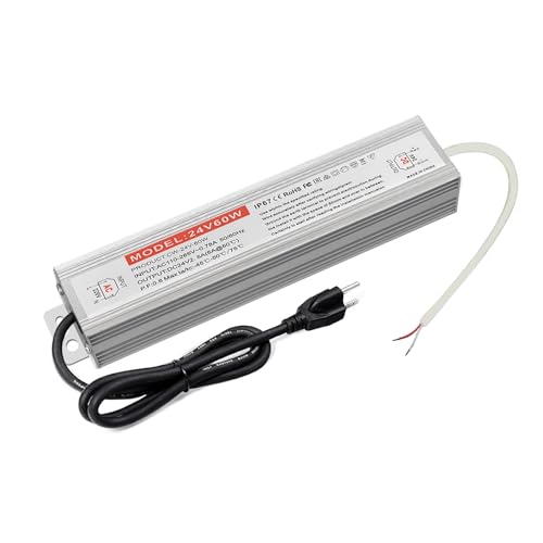 Image of QNNP LED Driver 60 Watts 24V DC with Plug, Waterproof Low Voltage Transformer Power Supply Transformer Adapter AC 85V-265V to 24V DC, IP67 LED Power Supply for Outdoor Indoor Lighting