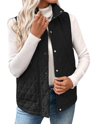 EVALESS Womens Puffer Vest Lightweight Stand Collar Sleeveless Quilted Jackets Button Fall Spring Zip Up Coat Outerwear