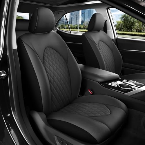 GIANT PANDA Custom Fit 2 Pack Front Car Seat Covers Fit for Toyota Camry 2018 2019 2020 2021 2022 2023 2024 LE,SE,SE Nightshade,2025 Camry LE/SE,Stretch Seat Covers,Leather Interior Accessories(Black)