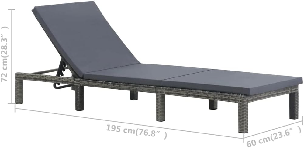 Sun Lounger with Cushion,Patio Furniture,Outdoor Seating,Outdoor Lounge Chairs,Backrest Adjustable,Cushion Cover Washable,for Garden,Backyard,Firepit,Pool, Poly Rattan Anthracite