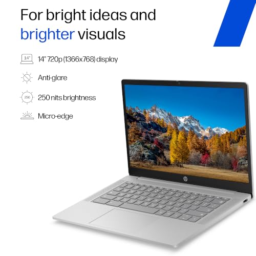 Image of HP Chromebook 14, MediaTek Kompanio 540 (4GB LPDDR5, 128GB UFS) HD, Anti-Glare, Micro-Edge, 14'' /35.6cm, ChromeOS, 100 GB Google One(1yr), Modern Gray,1.35kg, nm0004MU, HD Camera w /Shutter Laptop