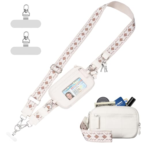 Tiostep Clip and Go Strap for Phone with Wallet Crossbody Phone Lanyard with Anti-Theft Zipper Pouch Detachable Quilted Wrist Wallet with RFID and ID Window for Daily Travel.
