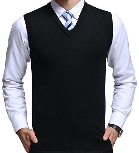 FULIER Men's Cashmere Wool V-Neck Sleeveless Vest Classic Pullover Knitted Waistcoat Sweater Cardigans Tank Tops