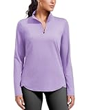 PINSPARK Workout Tops for Women Long Sleeve Hiking Shirts Quarter Zip Running Tshirt UV Protection Gym Shirt Moisture Wicking Golf Yoga Top, Purple Medium
