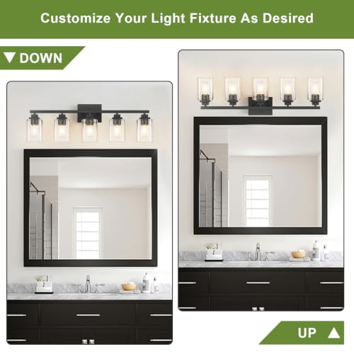 Image of Matte Black Bathroom Light Fixtures, 5-Light Vanity Lights over mirror