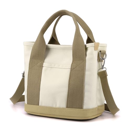 KUERUE お散歩バッグ 犬用 2way ショルダー ペットボトル仕切り付き コンパクト 肩ひも付き おでかけ 底板付き キャンバス コンパクト バッグ トート (カーキ＆ベージュ) - KUERUE - 商品画像