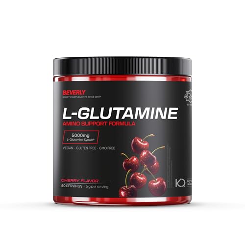 Beverly Glutamina - L-Glutamina pura de máxima calidad origen Kyowa - 300 g - 60 servicios - Vegana - Recuperación muscular (CEREZA)