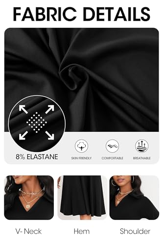 Image of Nmoder Casual Dresses for Women Semi Formal Fit and Flare 3 /4 Sleeve V Neck Cocktail Church Midi Dress with Pockets