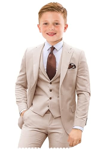 Boy Suits Slim Fit 3 Pieces Beige Suit for Boys Formal Wedding Outfit Kids Prom Tuxedo Dresswear Set Size 8