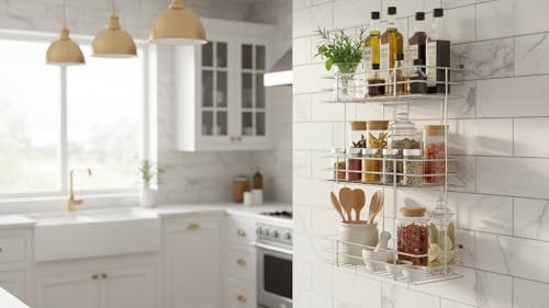 Image of 3 Layer Stainless Steel Kitchen Rack | Multipurpose Wall Hanging Shelves for Utensils, Oil Bottles & Spices | Bathroom Storage Organizer Stand | Durable & Rust-Free 3-Tier Container Holder