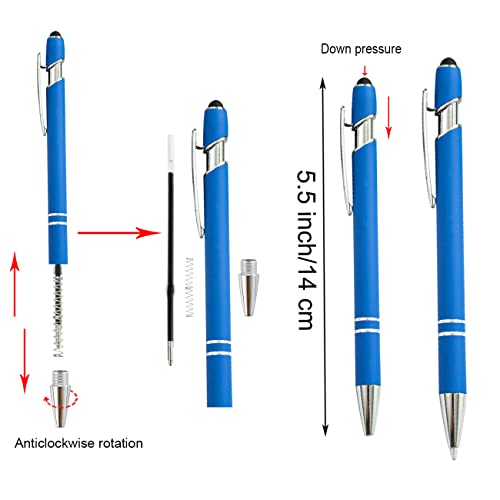 Pasisibick 12 Pieces Blue Ballpoint Pen With Stylus Tip, 2 In 1 Stylus Stylish Pen, Blue Metal Stylus Pen For Touch Screens, Black Ink, 1.0 Mm Medium Point(12 Pcs Light Blue) #TOP4