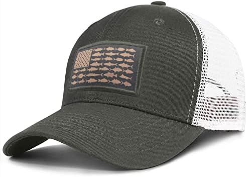 American Fish Flag Trucker Hats - Fishing Gifts for Men - Outdoor Snapback Fishing Hats Perfect for Camping and Daily Use (04.Olive Green, OSFM)